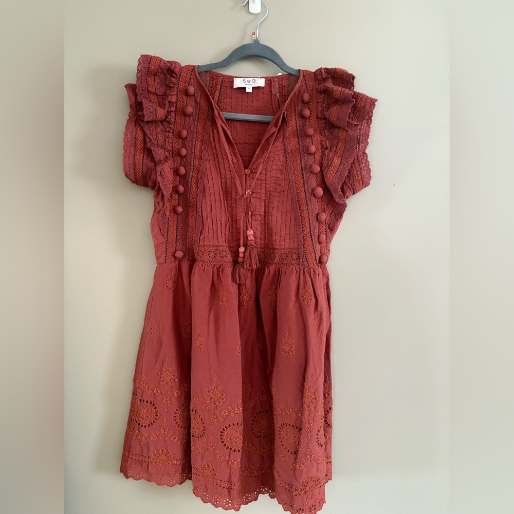 Sea New York Rust Eyelet Frill Dress